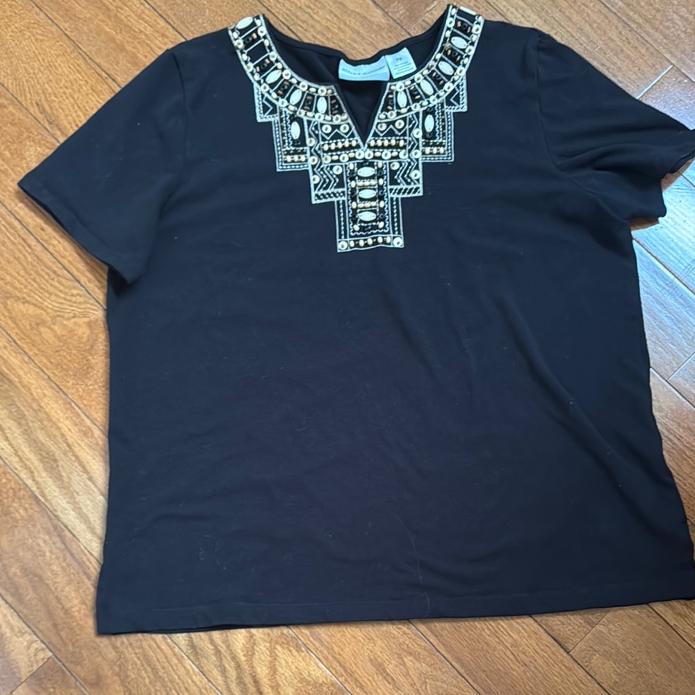 Alfred Dunner Black Top with Beaded Accents